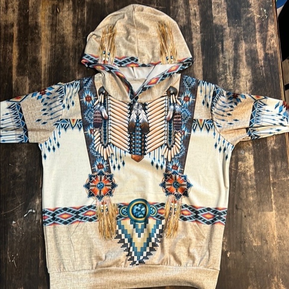 Tribal Print Hoodie with Short Sleeves